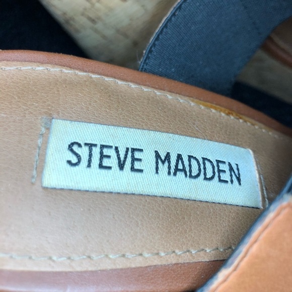 Steve Madden Roperr Brown & Black Strap Cork Wedges Size 7.5 - Picture 9 of 10